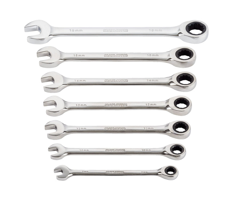 MAXIMUM Ratcheting Wrench Set, Metric, Nickel-Chrome Plating, 7-pc B0