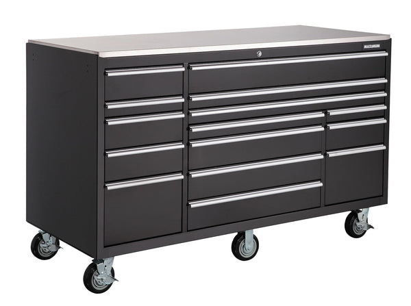 MAXIMUM Rolling Tools Storage Cabinet with 15 Drawers, Black, 72-in x 30-in Q9