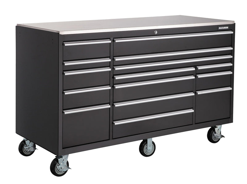 MAXIMUM Rolling Tools Storage Cabinet with 15 Drawers, Black, 72-in x 30-in Q9