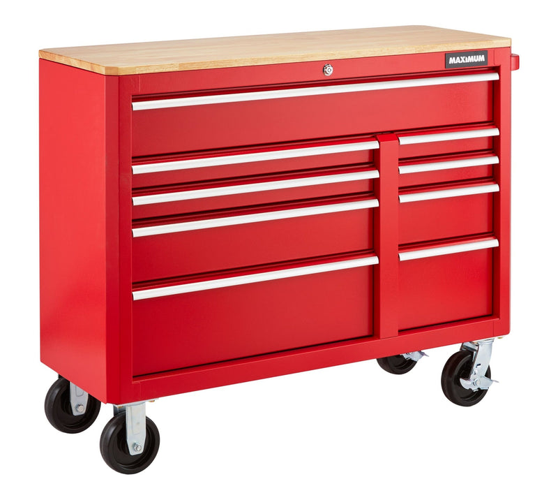 MAXIMUM Tool Storage Cabinet, Built-In Power Bar with USB, 9-Drawer, 47-in, Red H3