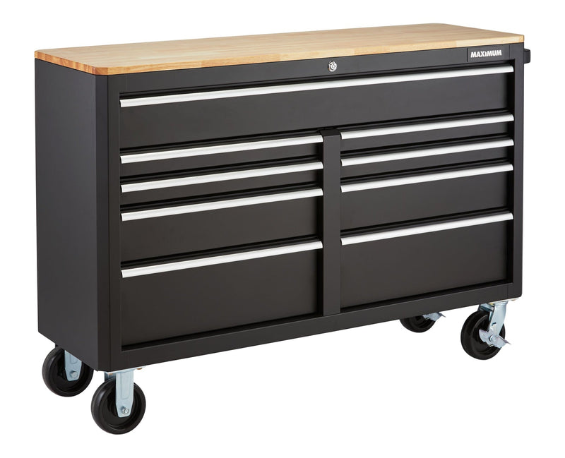 MAXIMUM Tool Storage Cabinet, Built-In Power Bar with USB, 9-Drawer, 56-in, Matte Black V1