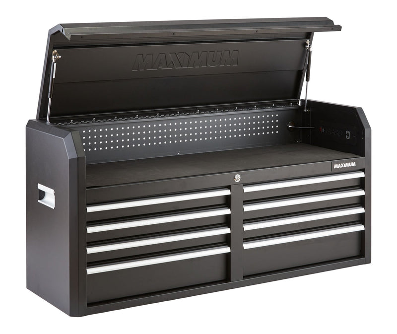 MAXIMUM Tool Storage Chest, Built-In Power Bar with USB, 8-Drawer, 56-in, Matte Black V2