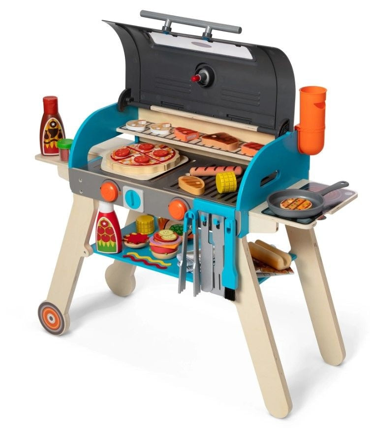 Melissa & Doug Wooden Deluxe Barbecue Grill, Smoker and Pizza Oven Playset, Ages 3+ W4
