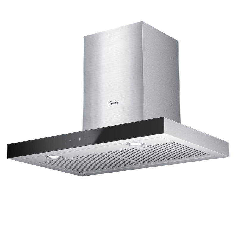 Midea Glass 450CFM T-Shape Kitchen Exhaust Fan Range Hood with Gesture Controls, Stainless Steel, 30-in E4