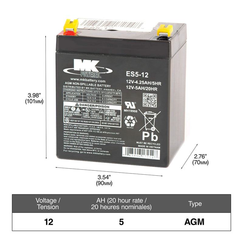 MK Battery 12-Volt 5 Ah SLA Battery, F2 Terminal S7