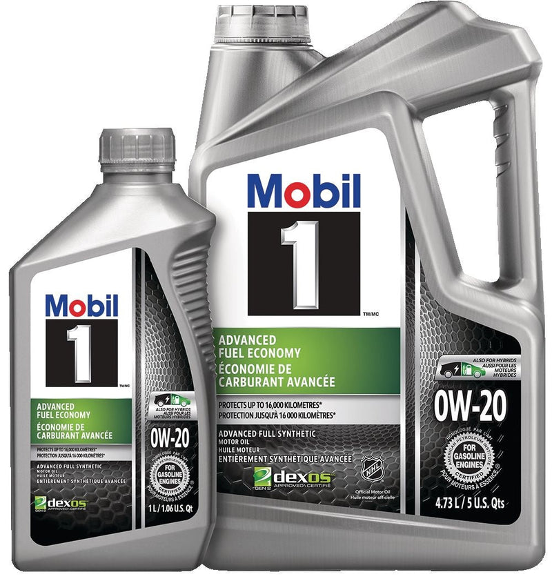 Mobil 1 Advanced Fuel Economy 0W20 Synthetic Engine/Motor Oil Set, 4.73-L + 1-L J9