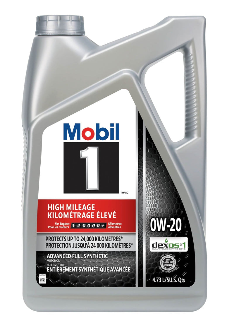 Mobil 1 High Mileage 0W20 Synthetic Engine/Motor Oil, 4.73-L A9