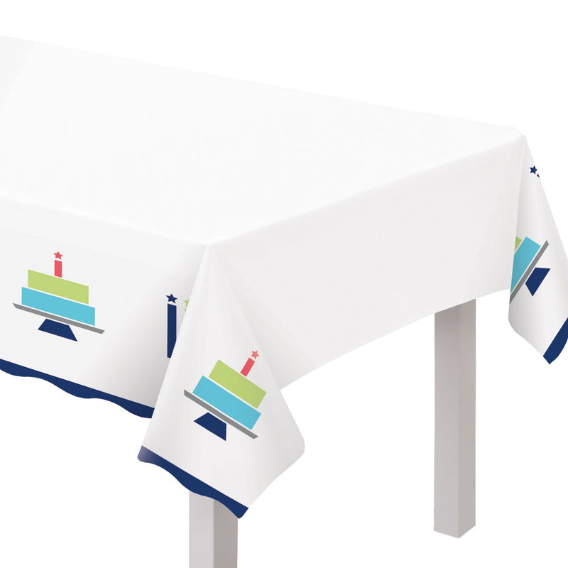 Modern Birthday Cake Reusable Plastic Table Cover, 54x102-in, For Indoor/Outdoor Use E8