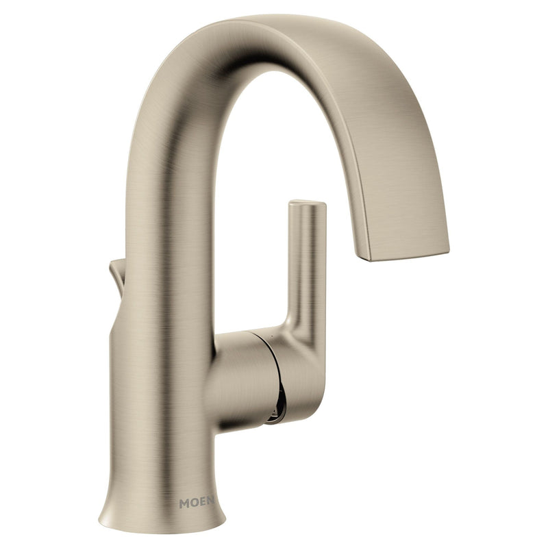 Moen Doux Single Handle Single Hole Bathroom Sink Faucet, WaterSense Certified, Brushed Nickel W8