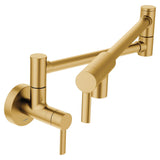 Moen Modern Single Handle Swing Arm Wall Mount Pot Filler Kitchen Faucet, Brushed Gold