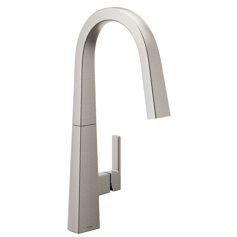 Moen Nio U Single Handle High Arc Smart Pull Down Spot-Resist Sprayer Kitchen Faucet with Power Clean, Stainless Steel M5