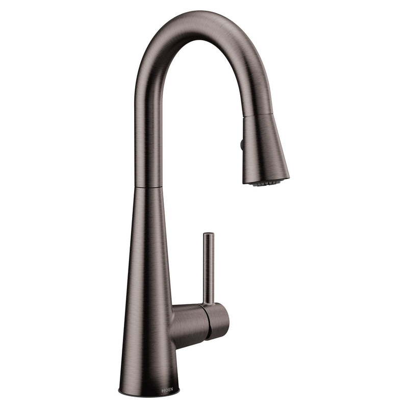 Moen Sleek Single Handle High Arc Pull Down Kitchen Faucet, Black Stainless Steel G9