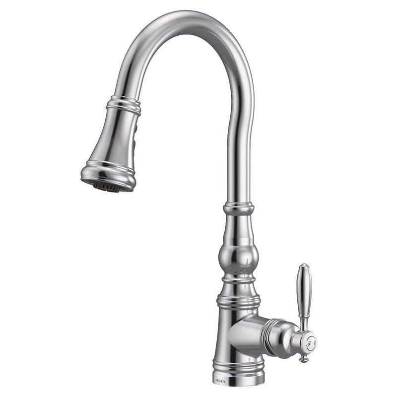 Moen Weymouth Single Handle High Arc Pull Down Sprayer Kitchen Faucet with Power Clean, Chrome T1