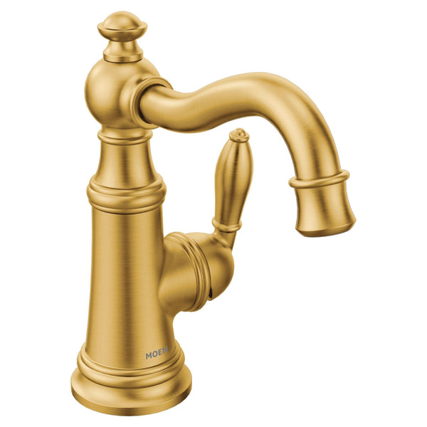 Moen Weymouth Single Handle Single Hole Bathroom Sink Faucet, WaterSense Certified, Brushed Gold V8