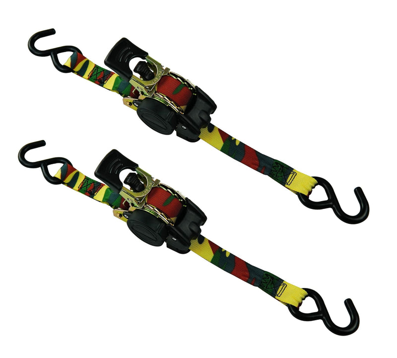 MotoMaster 1,200-lb Retractable Camo Ratchet Tie Down Straps, 1-in x 10-ft, 2-pk R6