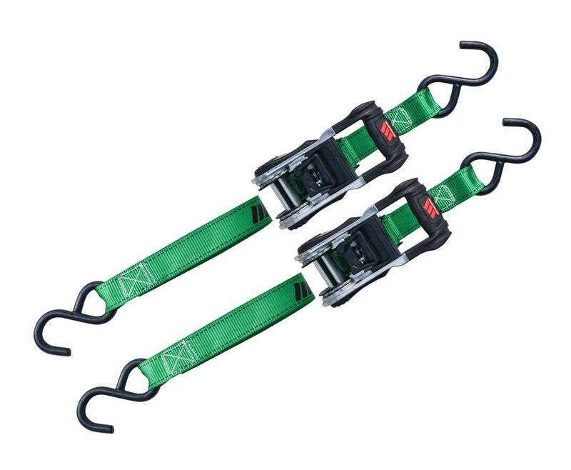 MotoMaster 1,500-lb Ratchet Tie Down Straps, with Padded Handle, 1-in x 10-ft, 2-pk F9