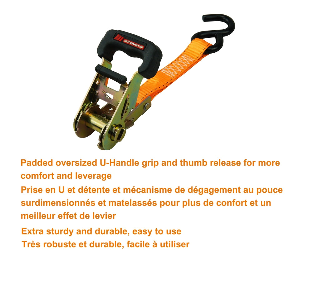 MotoMaster 3,000-lb Padded Handle Ratchet Tie Down Straps, 1.25-in x 10-ft, 2-pk