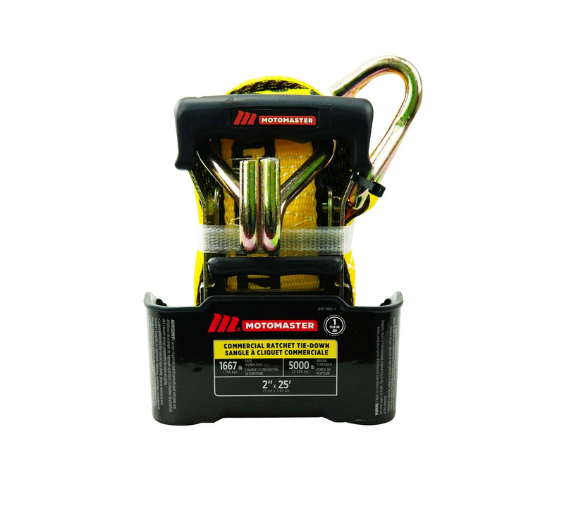 MotoMaster 5,000-lb Commercial Ratchet Tie Down Strap with Double-J Hook, 2-in x 25-ft P5
