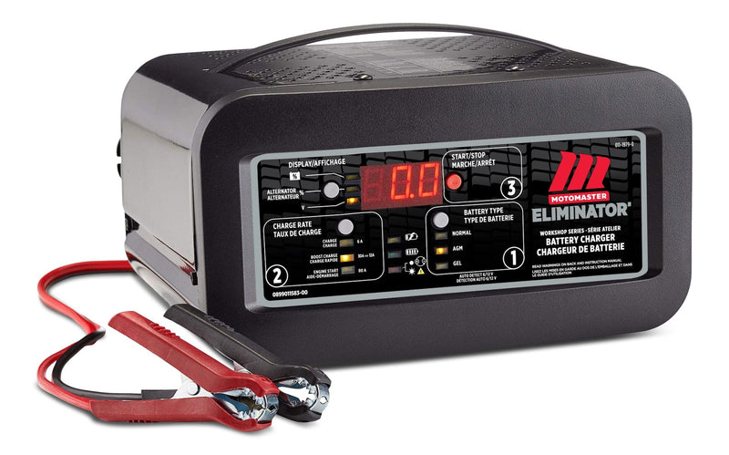 MotoMaster Eliminator Workshop Series Smart Battery Charger, Fully Automatic, 30/12/6-Amp, 6V/12V, with 80-Amp Engine Start F2
