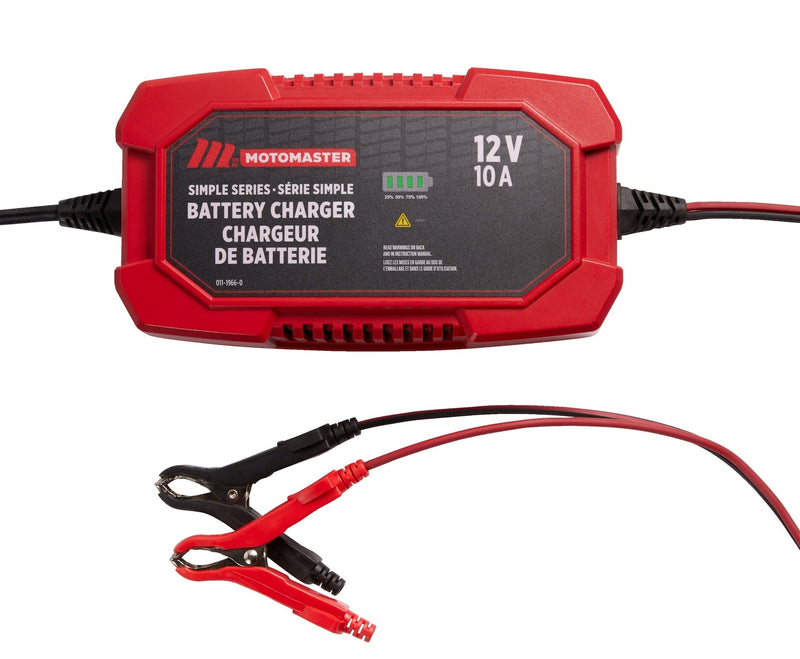 MotoMaster Simple Series Smart Battery Charger/Maintainer, Fully Automatic, 10-Amp, 12V W1