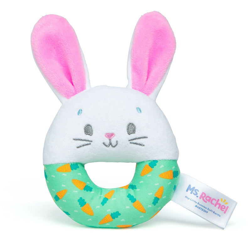 Ms. Rachel, Hop Little Bunnies Soft Rattle Toy, Baby Teething Toys with Plush Bunny Cover, Toddler Toys S7
