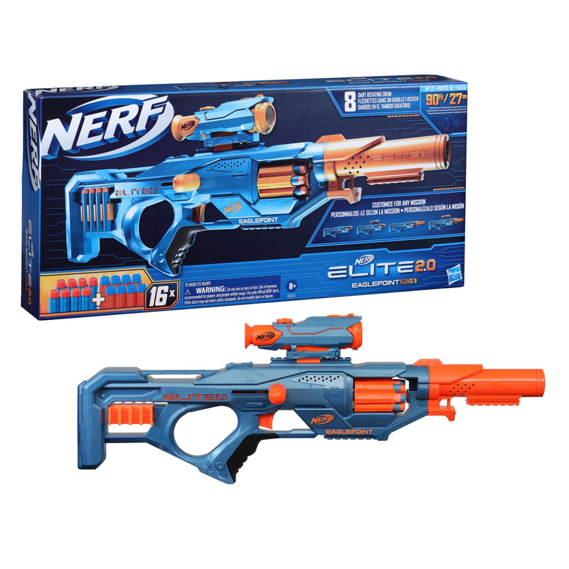 NERF Elite 2.0 Eaglepoint RD-8 Blaster, 8-Dart Drum, Detachable Scope and Barrel, 16 Darts, Ages 8+ S9