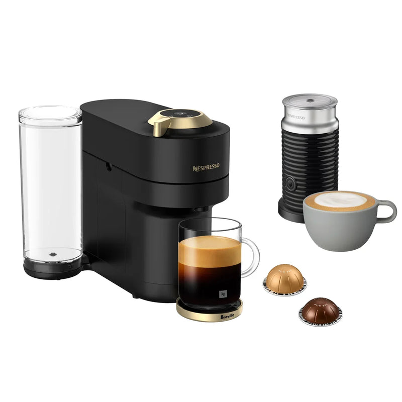 Nespresso Vertuo Pop+ Deluxe Coffee and Espresso Machine by Breville with Aeroccino with $25 Nespresso Coffee Credit, Matte Black and Gold O5