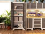 NewAge Bold 3.0 Series All-in-One Lockable Steel Garage Cabinetry Set with Stainless Steel Top, White/Platinum, 48-in x 18-in x 76.75-in, 5-pc