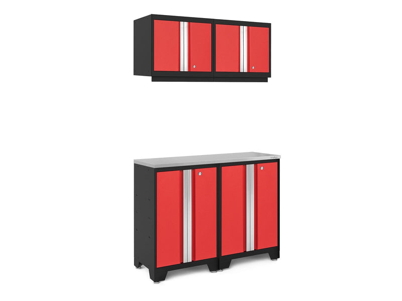 NewAge Bold 3.0 Series All-in-One Lockable Steel Garage Cabinetry Set with Stainless Steel Top, Black/Red, 48-in x 18-in x 76.75-in, 5-pc X2