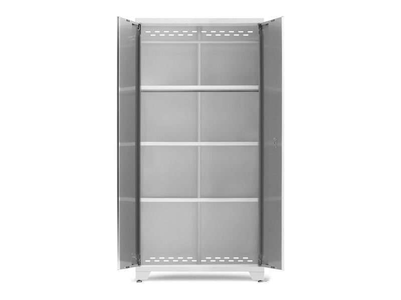 NewAge Bold Series Lockable 24-Gauge Steel RTA Storage Locker with 3 Shelves, Platinum/White, 36-in V5