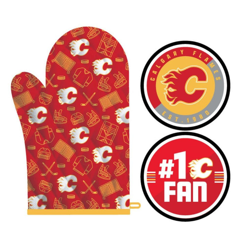 NHL Calgary Flames Kitchen Oven Mitt Pot Holder Set, 2-pc F1