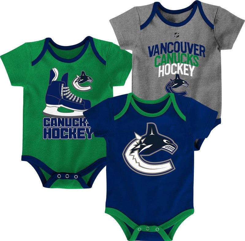 NHL Vancouver Canucks Infant/Baby Bodysuit Onesie, Blue/Green/Grey, 3-pk K4
