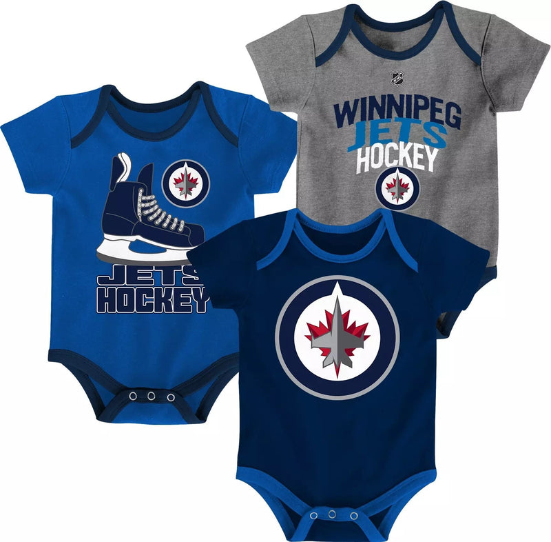 NHL Winnipeg Jets Infant/Baby Bodysuit Onesie, Blue/Grey/Navy Blue, 3-pk W3