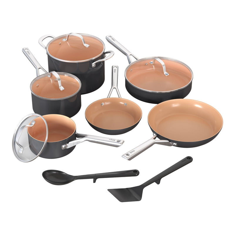 Ninja Extended Life Essential Ceramic Cookware Set, 12-pc, Dark Grey Q6