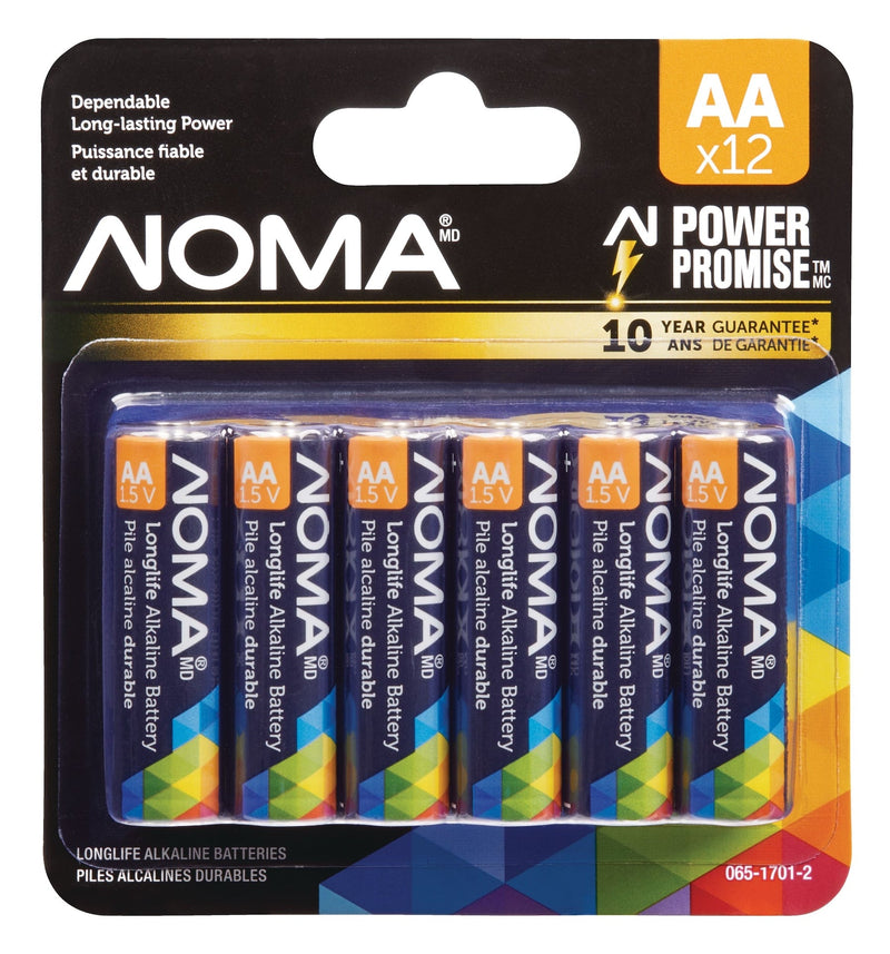 NOMA 12-pk AA Alkaline Batteries, Long Lasting, All Purpose U5