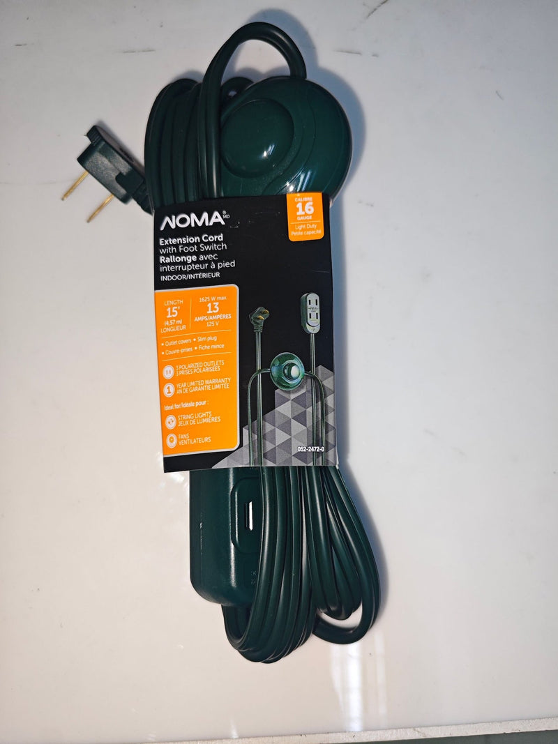 NOMA 14-ft 7-in 16/2 Indoor Extension Cord, ON/OFF Foot Switch, Green Q3