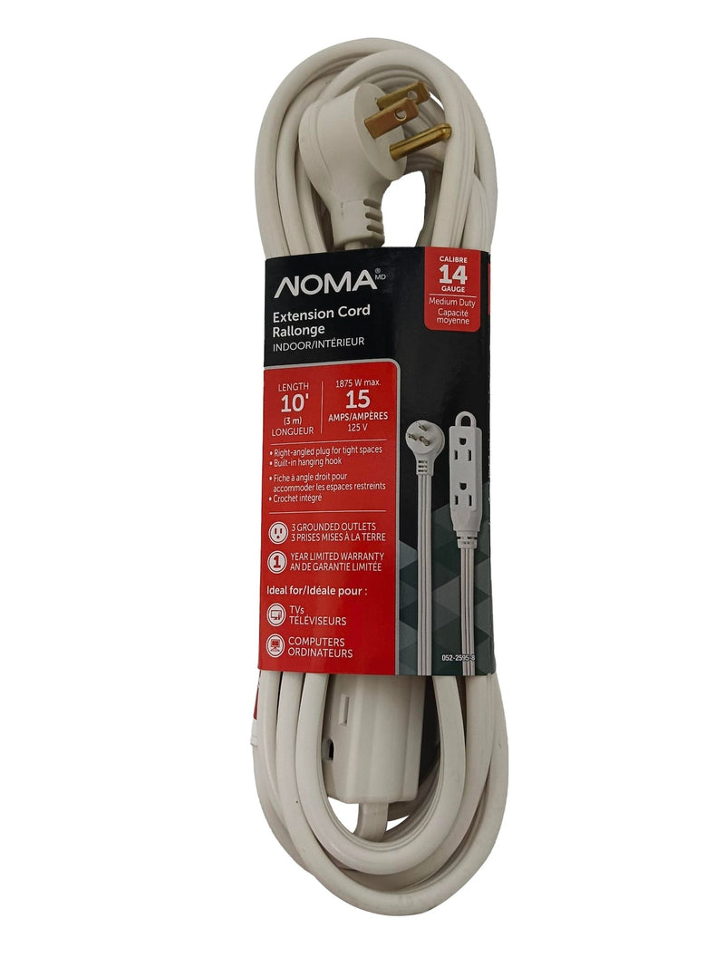 NOMA 14/3 Indoor Extension Cord with Right Angle Plug, 3 Grounded Outlets, White Q2