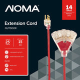 NOMA 14/3 Outdoor Extension Cord with 3 Grounded Outlets & Lighted End, Red