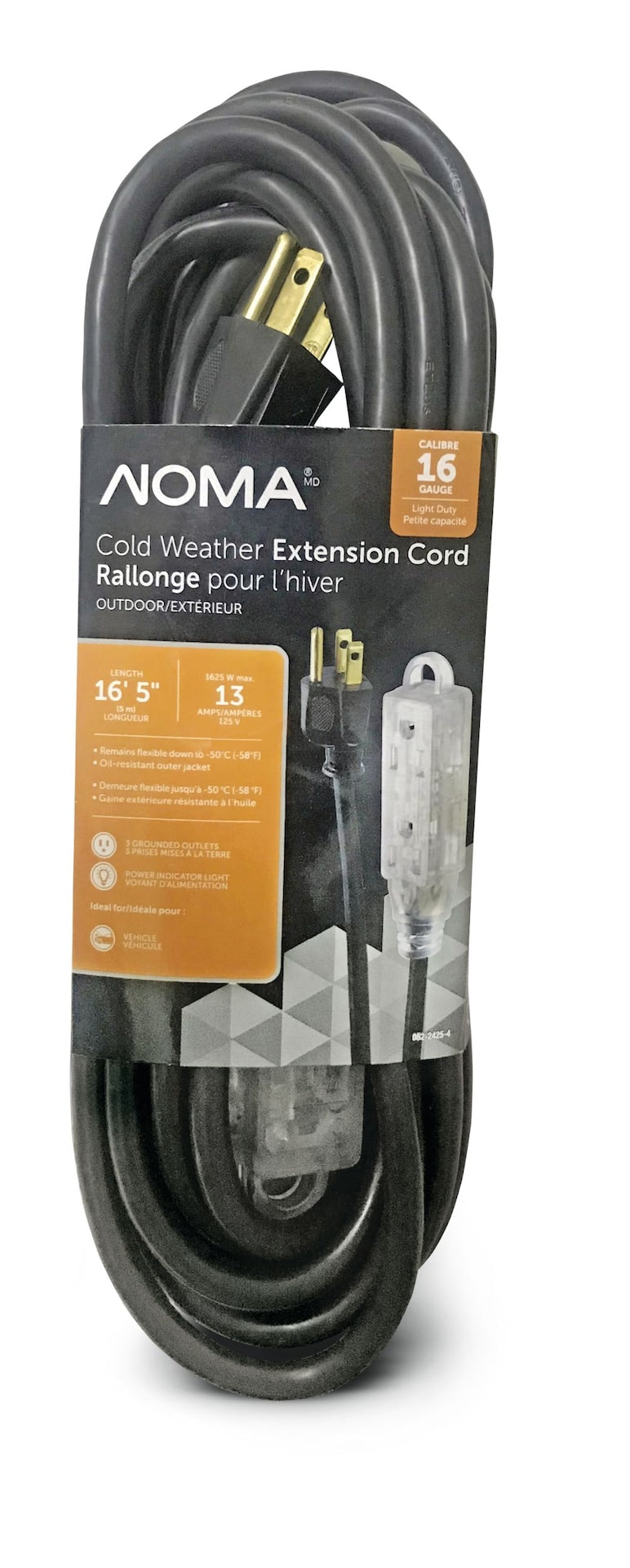 NOMA 16/3 Extreme Cold Weather Outdoor Extension Cord with Lighted End, Flexible, Black G8