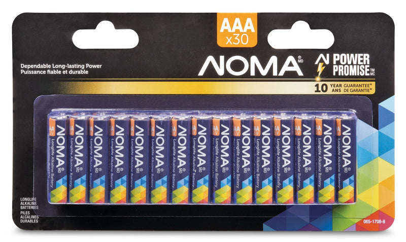 NOMA 30-pk AAA Alkaline Batteries, Long Lasting, All Purpose K6