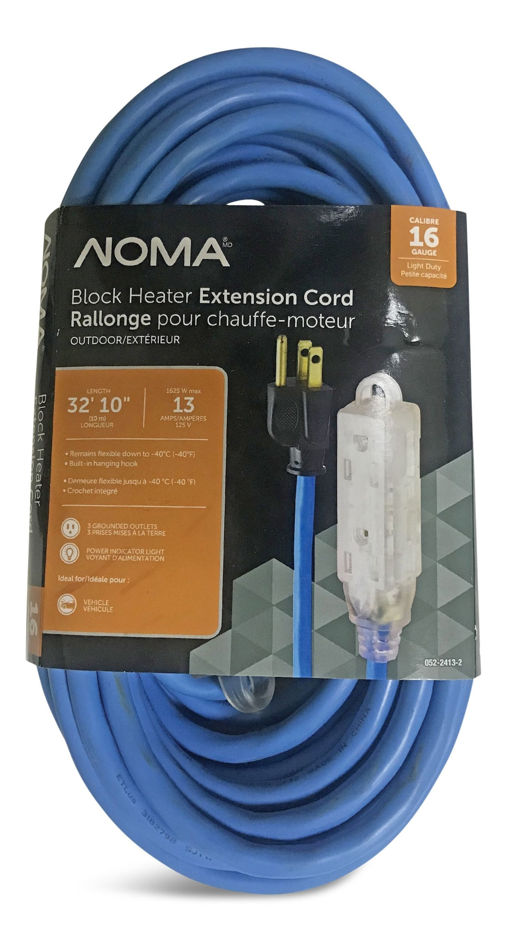 NOMA 32-ft 10-in 16/3 13 Amp All-Weather Block Heater Cord with Lighted End, Blue
