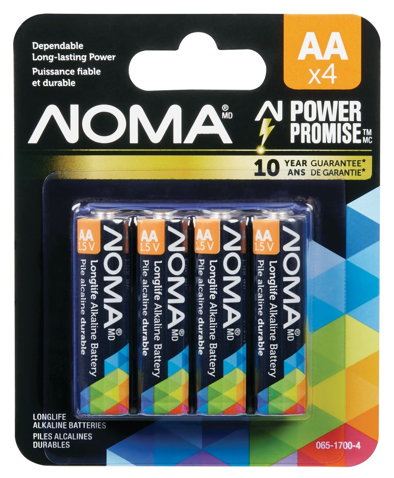 NOMA 4-pk AA Alkaline Batteries, Long Lasting, All Purpose B0
