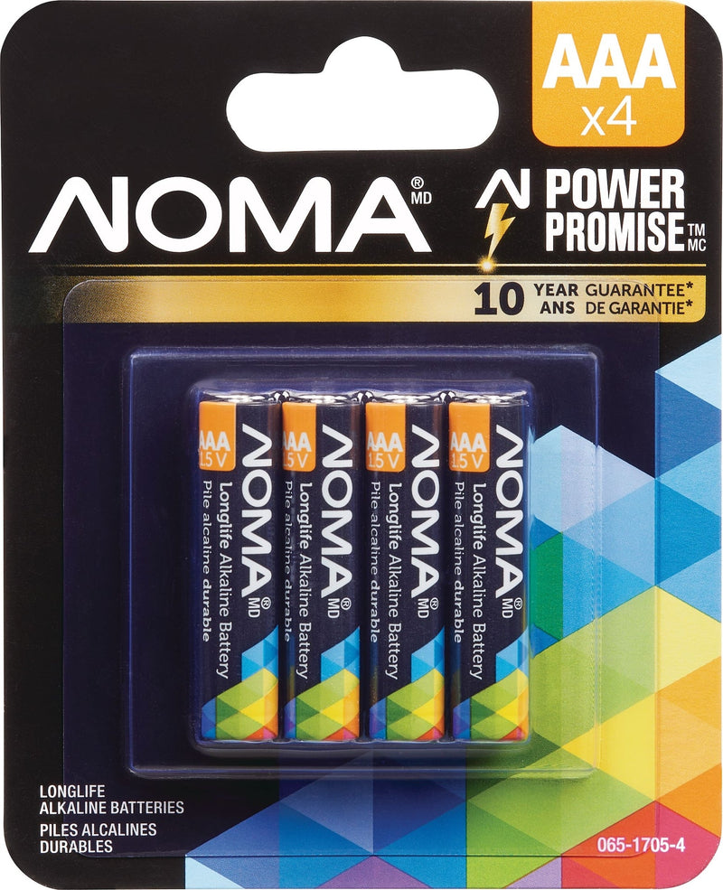 NOMA 4-pk AAA Alkaline Batteries, Long Lasting, All Purpose M0