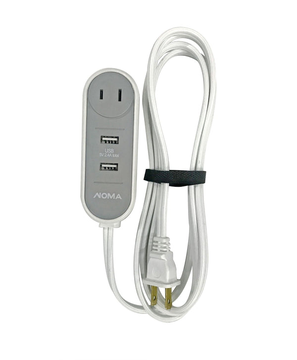NOMA 6-ft 6-in 16/2 Extension Cord with 2 USB Outlets, Travel design, White M9