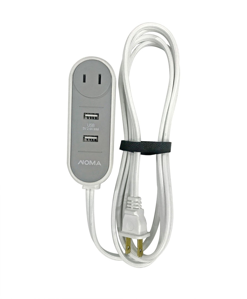 NOMA 6-ft 6-in 16/2 Extension Cord with 2 USB Outlets, Travel design, White M9