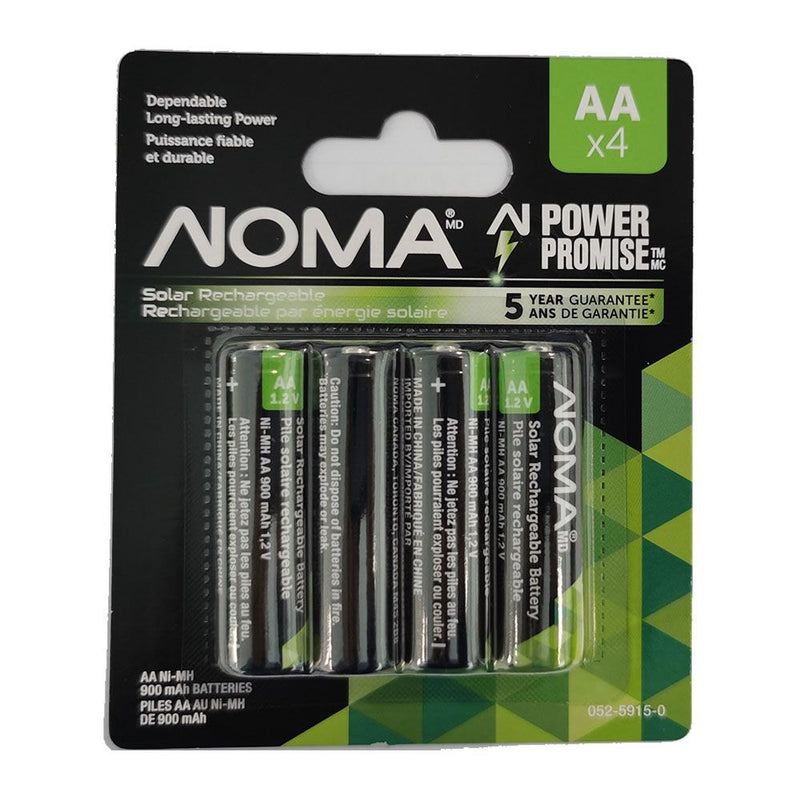 NOMA 900mAh AA Solar Rechargeable Batteries, 900mAh, 4-pk R7