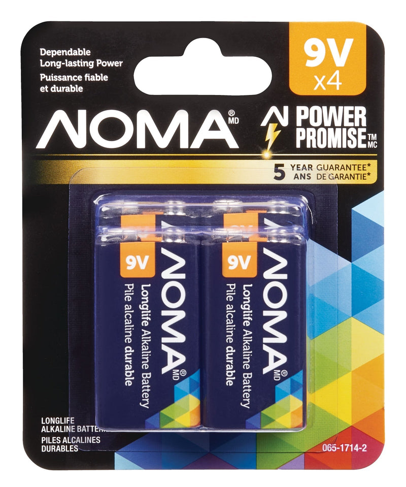 NOMA 9V/9 Volt Alkaline Batteries, All Purpose, Long Lasting, 4-pk N2