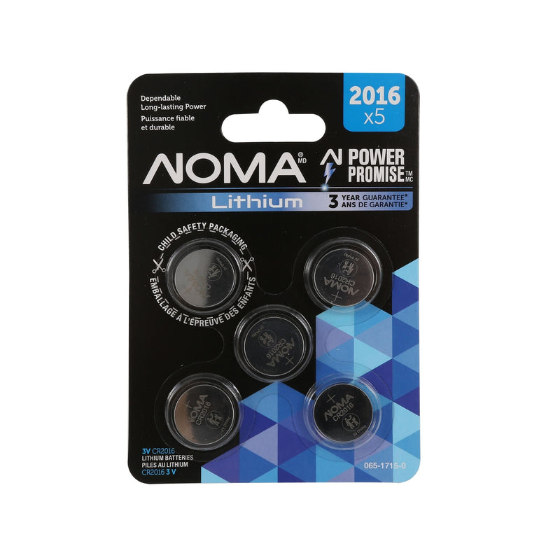 NOMA CR2016 3V / 3 Volt Lithium Coin Cell Batteries, Long Lasting, 5-pk O7