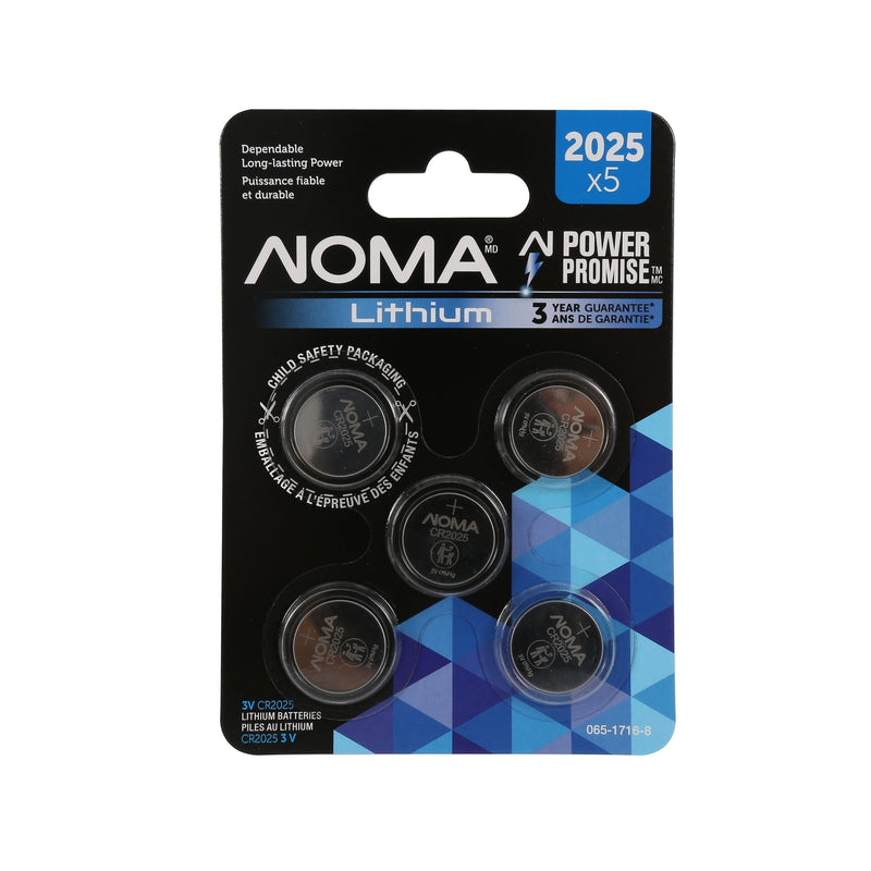 NOMA CR2025 3V / 3 Volt Lithium Coin Cell Batteries, Long Lasting, 5-pk W4
