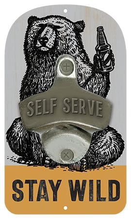Open Road Brands Rustic Die Cut "Stay Wild" MDF Decor Bottle Opener, Wood/Metal, Grey X8